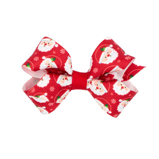 Wee Ones Mini Red Santa Printed Grosgrain Hair Bow on Clippie