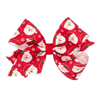 Wee Ones Medium Red Santa Printed Grosgrain Hair Bow on Clippie