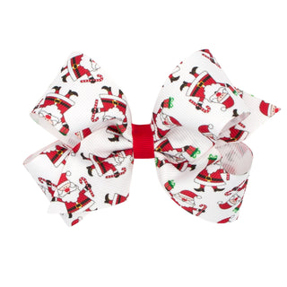 Wee Ones Medium Santa Printed Grosgrain Hair Bow on Clippie