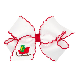 Wee Ones Medium Embroidered Moonstitch Grosgrain Hair Bow on Clippie - Sleigh