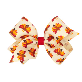 Turkey Printed Grosgrain Hair Bow on Clippie, Wee Ones, Alligator Clip, Alligator Clip Hair Bow, cf-size-king, cf-size-medium, cf-size-mini, cf-type-hair-bow, cf-vendor-wee-ones, Clippie, Cli