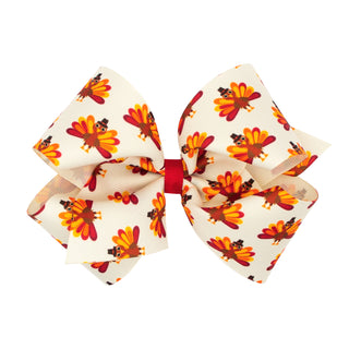 Turkey Printed Grosgrain Hair Bow on Clippie, Wee Ones, Alligator Clip, Alligator Clip Hair Bow, cf-size-king, cf-size-medium, cf-size-mini, cf-type-hair-bow, cf-vendor-wee-ones, Clippie, Cli