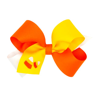 Candy Corn Embroidered Tri-Color Grosgrain Hair Bow on Clippie, Wee Ones, Alligator Clip, Alligator Clip Hair Bow, Candy Corn, cf-size-king, cf-size-medium, cf-type-hair-bow, cf-vendor-wee-on