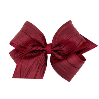 King Crushed Taffeta Overlay Grosgrain Bow on Clippie, Wee Ones, cf-type-hair-bow, cf-vendor-wee-ones, Sheer Overlay Bow, Taffeta, Taffeta Hair Bow, Wee Ones, Wee Ones Hair Bow, wee Ones King