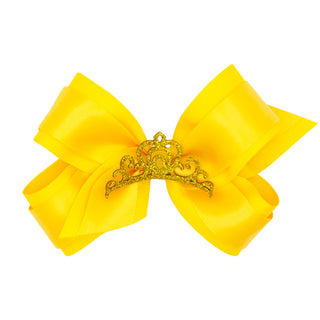 Medium Grosgrain & Satin w/Crown Hair Bow on Clippie, Wee Ones, Alligator Clip, Alligator Clip Hair Bow, cf-type-hair-bow, cf-vendor-wee-ones, Clippie, Clippie Hair Bow, Crown, Hair Bow, Hair