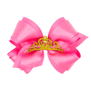 Small King Grosgrain & Satin w/Crown Hair Bow on Clippie, Wee Ones, Alligator Clip, Alligator Clip Hair Bow, cf-type-hair-bow, cf-vendor-wee-ones, Clippie, Clippie Hair Bow, Crown, Hair Bow, 