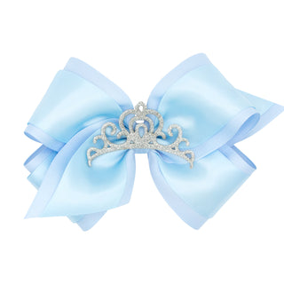 Small King Grosgrain & Satin w/Crown Hair Bow on Clippie, Wee Ones, Alligator Clip, Alligator Clip Hair Bow, cf-type-hair-bow, cf-vendor-wee-ones, Clippie, Clippie Hair Bow, Crown, Hair Bow, 