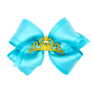 Small King Grosgrain & Satin w/Crown Hair Bow on Clippie, Wee Ones, Alligator Clip, Alligator Clip Hair Bow, cf-type-hair-bow, cf-vendor-wee-ones, Clippie, Clippie Hair Bow, Crown, Hair Bow, 