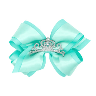 Small King Grosgrain & Satin w/Crown Hair Bow on Clippie, Wee Ones, Alligator Clip, Alligator Clip Hair Bow, cf-type-hair-bow, cf-vendor-wee-ones, Clippie, Clippie Hair Bow, Crown, Hair Bow, 