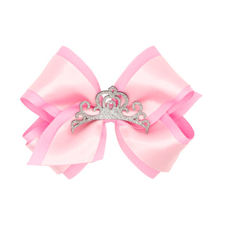 Small King Grosgrain & Satin w/Crown Hair Bow on Clippie, Wee Ones, Alligator Clip, Alligator Clip Hair Bow, cf-type-hair-bow, cf-vendor-wee-ones, Clippie, Clippie Hair Bow, Crown, Hair Bow, 