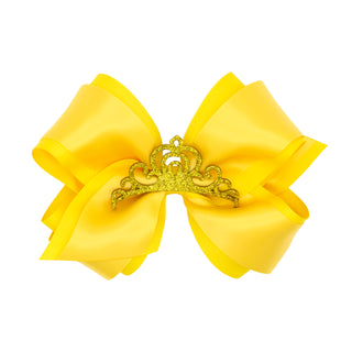 Small King Grosgrain & Satin w/Crown Hair Bow on Clippie, Wee Ones, Alligator Clip, Alligator Clip Hair Bow, cf-type-hair-bow, cf-vendor-wee-ones, Clippie, Clippie Hair Bow, Crown, Hair Bow, 