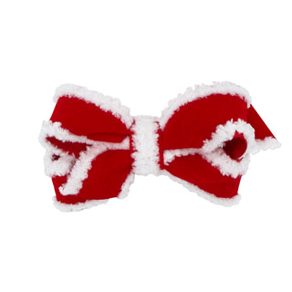 Wee Ones Mini Red w/White Faux Fur Edge Velvet & Grosgrain Overlay Hair Bow on Clippie