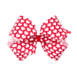 Wee Ones King Red with White Hearts Print Hair Bow on Clippie