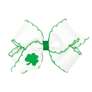 Wee Ones Medium Moonstitch with Shamrock Embroidered Hair Bow on Clippie