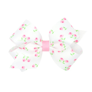 Wee Ones Rose Print Grosgrain Hair Bow on Clippie Medium