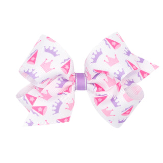 Wee Ones Crown Print Hair Bow on Clippie Medium