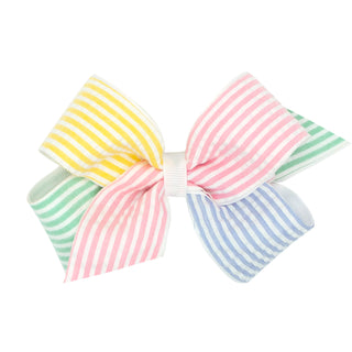 Wee Ones Seersucker Color Block Overlay Grosgrain Hair Bow on Clippie Medium