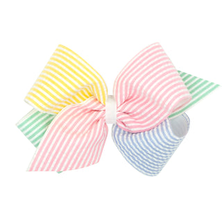 Wee Ones Seersucker Color Block Overlay Grosgrain Hair Bow on Clippie King