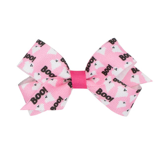 Wee Ones Pink Boo Printed Grosgrain Hair Bow on Clippie Mini