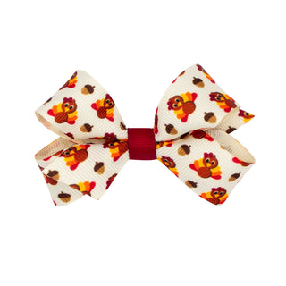 Wee Ones, Wee Ones Turkey Printed Grosgrain Hair Bow on Clippie - Basically Bows & Bowties