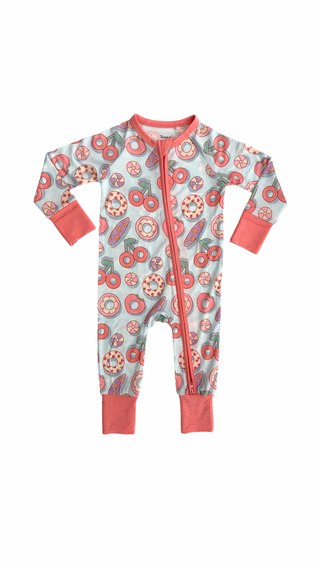 In My Jammers Coral Pool Float Zipper Romper