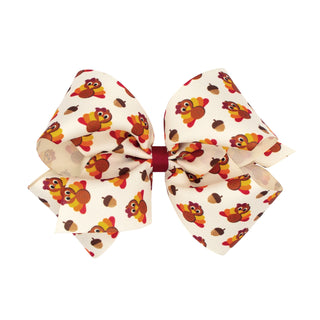 Wee Ones, Wee Ones Turkey Printed Grosgrain Hair Bow on Clippie - Basically Bows & Bowties