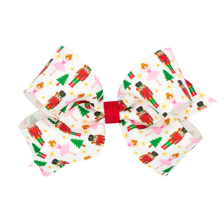 Medium Wee Ones Nutcracker Printed Grosgrain Hair Bow on Clippie