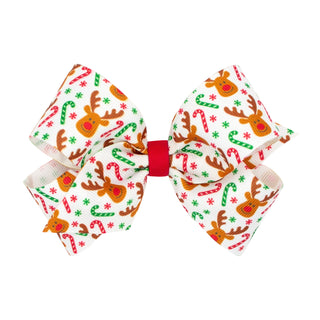 Wee Ones Reindeer Printed Grosgrain Hair Bow on Clippie