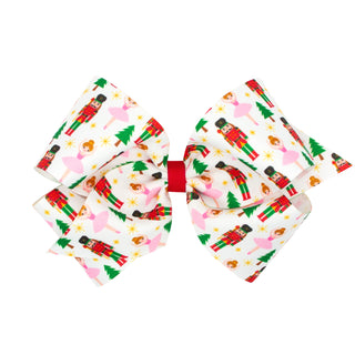 King Wee Ones Nutcracker Printed Grosgrain Hair Bow on Clippie