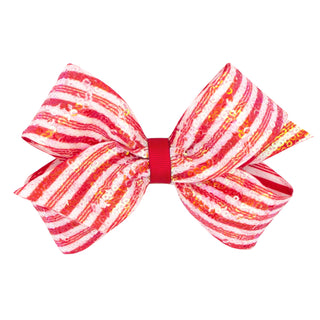 Medium Wee Ones Sequin Stripe Hair Bow on Clippie - Red White