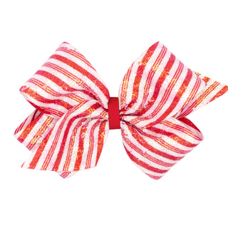 King Wee Ones Sequin Stripe Hair Bow on Clippie - Red White