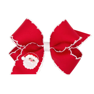 Medium Wee Ones Embroidered Grosgrain Hair Bow on Clippie - Santa on Red