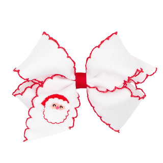 Medium Wee Ones Embroidered Grosgrain Hair Bow on Clippie - Santa on White