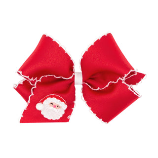 King Wee Ones Embroidered Grosgrain Hair Bow on Clippie - Santa on Red