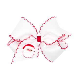 King Wee Ones Embroidered Grosgrain Hair Bow on Clippie - Santa on White