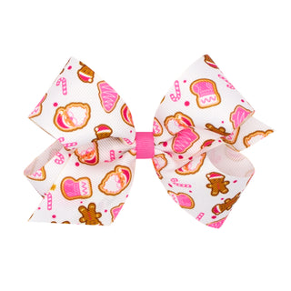 Wee Ones Pink Gingerbread Printed Grosgrain Hair Bow on Clippie