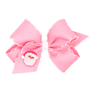 Medium Wee Ones Embroidered Grosgrain Hair Bow on Clippie - Santa on Pink