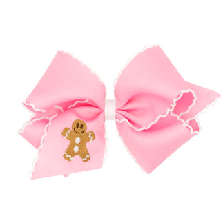 Wee Ones Embroidered Grosgrain Hair Bow on Clippie - Gingerbread