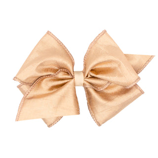 Medium Wee Ones Metallic Dupioni Silk  Hair Bow on Clippie - Champagne