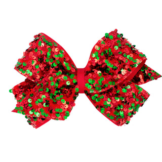 King Wee Ones Red Green Sequin Overlay Hair Bow on Clippie