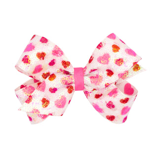 Medium Wee Ones Sequins Heart Print Hair Bow on Clippie
