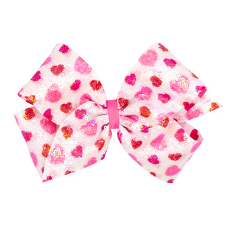 King Wee Ones Sequins Heart Print Hair Bow on Clippie