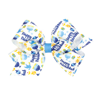 Medium Wee Ones Happy Hanukkah Print Hair Bow on Clippie