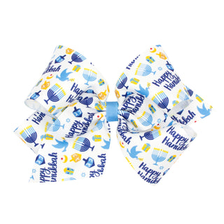 King Wee Ones Happy Hanukkah Print Hair Bow on Clippie