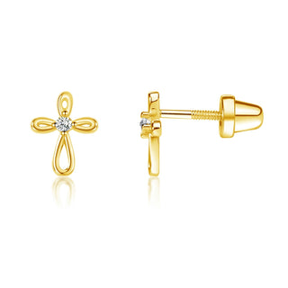 Cherished Moments 14K Gold-Plated Infinity Cross Earrings with Screw Back