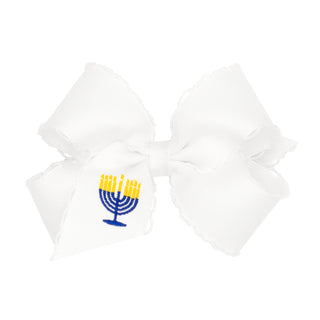 Medium Wee Ones Embroidered Grosgrain Hair Bow on Clippie - Menorah