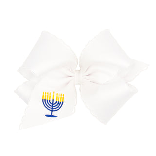 King Wee Ones Embroidered Grosgrain Hair Bow on Clippie - Menorah
