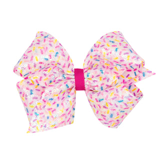 King Wee Ones Sequin Neon Confetti Print Hair Bow on Clippie