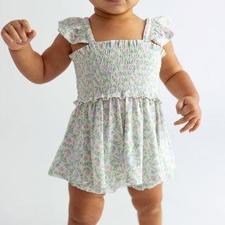 Posh Peanut Prairie Floral Smocked Babydoll Bummie Set