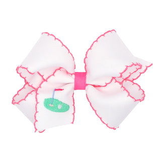 Medium Wee Ones Golf Embroidered Hair Bow on Clippie - Golf